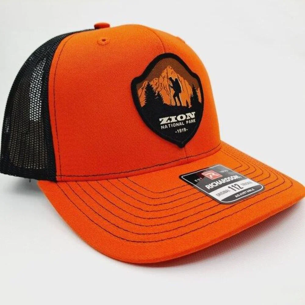 Zion National Park Woven Patch Hat Richardson 112 Trucker Mesh Snapback Retro